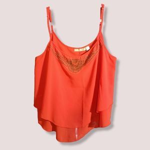 New Glory Womens Plus Size Chiffon Beaded Orange Crop Top in Orange Size XL